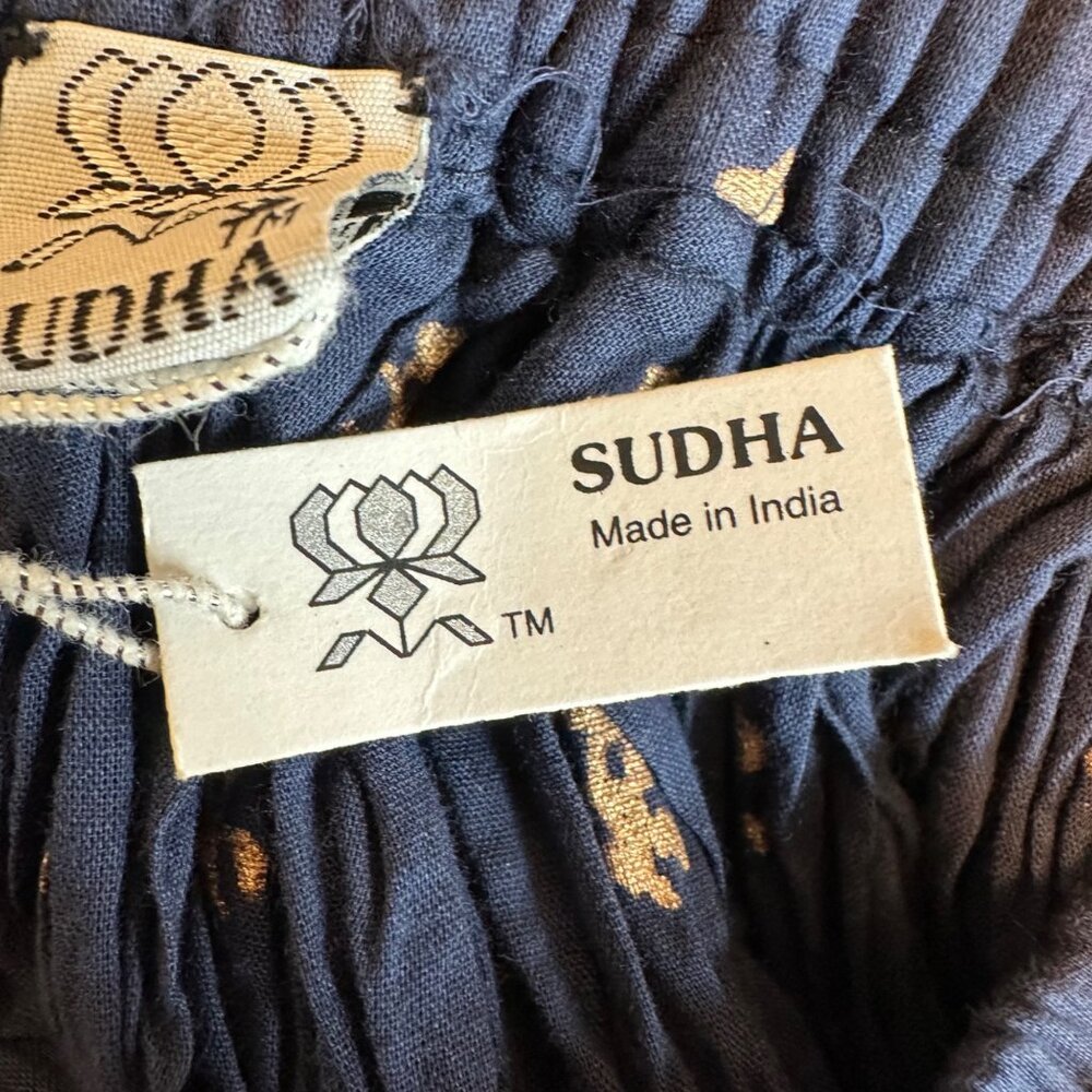 NWT Sudha Boho Navy With Gold Floral Print Maxi Skirt OS - Picture 9 of 10